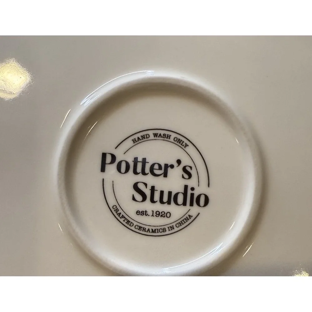 Set of 4 Potter's Studio‎ Halloween VICTORIAN SKELETON Salad Plates Specks -Gold